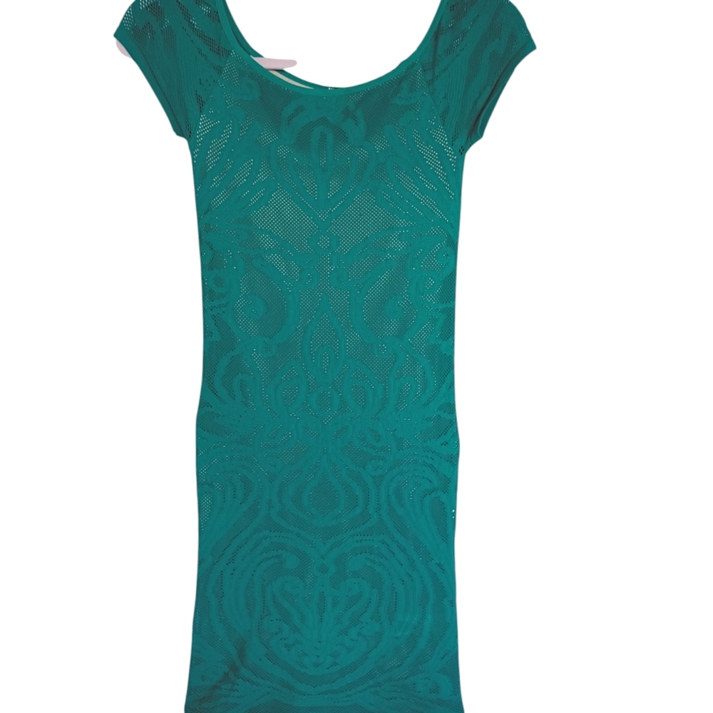 Guess Teal Green Lace Overlay Fitted Feminine Dress SZ XS/S - Picture 3 of 5